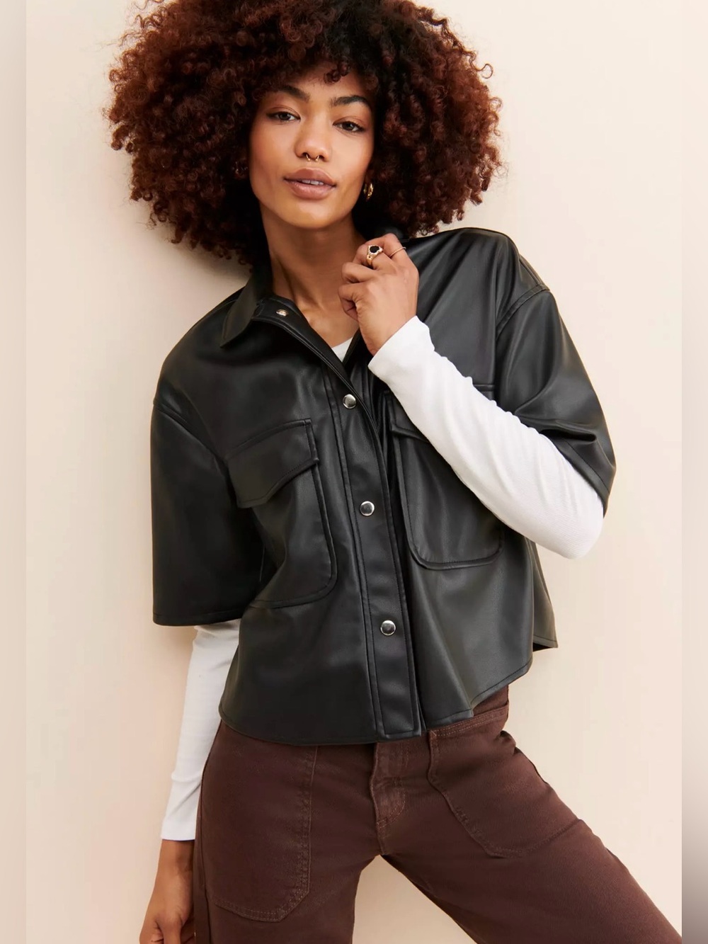 Vigoss faux leather snap front shirt